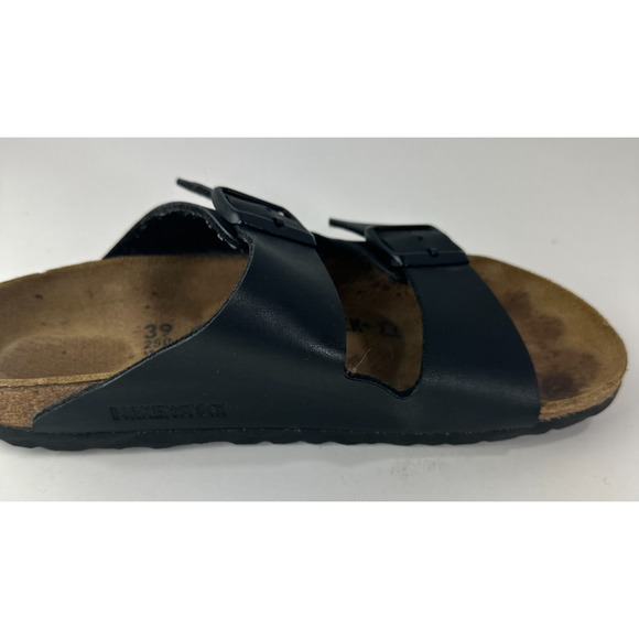 Birkenstock Arizona Slide Sandals 2 Strap Buckle Men's 6 Women's 8 Black Leather - Picture 4 of 16